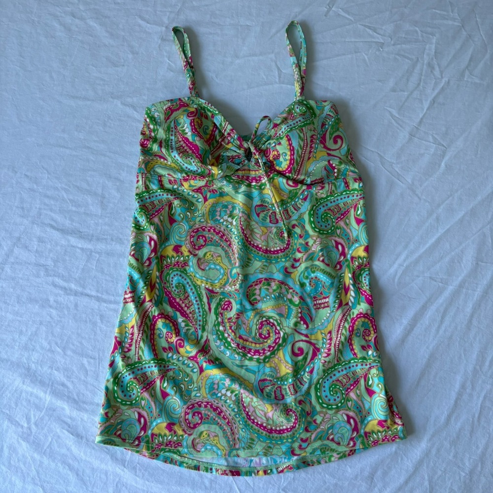 Motherhood Maternity Womens Green Built In Bra Paisley Tankini Swim‎ Top Size M